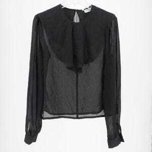 Bethany Junior's Vintage Black Sheer Ruffle Bib Long Sleeve Blouse Size 13/14
